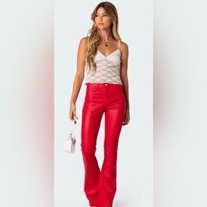 Editked Faux Leather Jeans Red NWOT